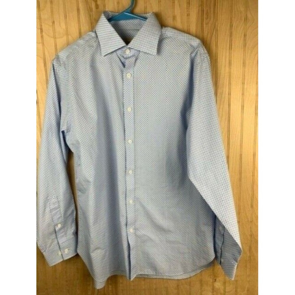 Michael Kors Size 151/2 32/33 M Mens Shirt Button Front Slim Fit Blue Print